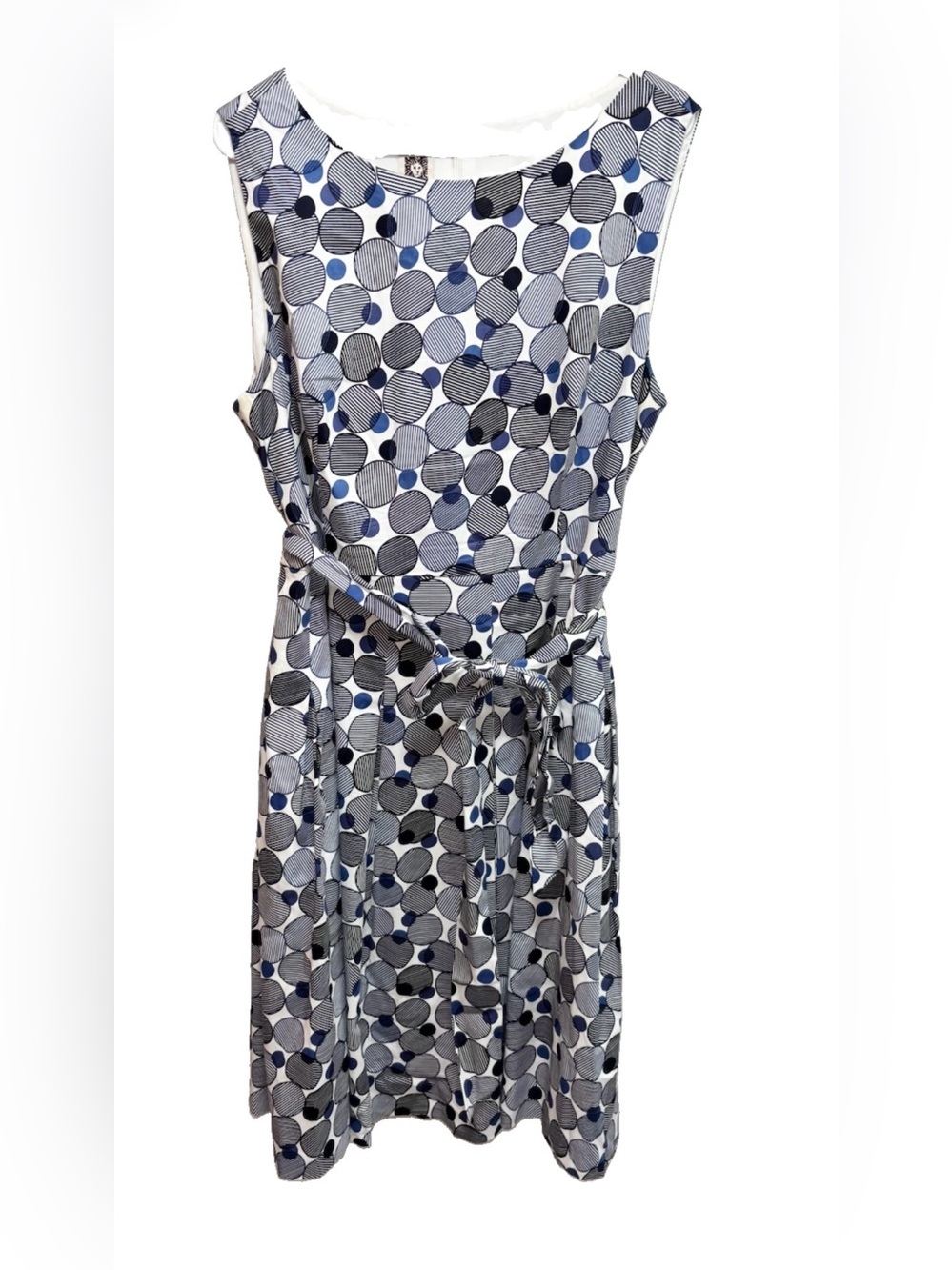 Anne Klein Navy, Black and White Polka Dot Tie-Waist Midi Dress